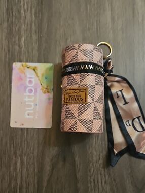 SALE Pink Patterned Cylinder Cosmetic Pouch with Scarf Accent